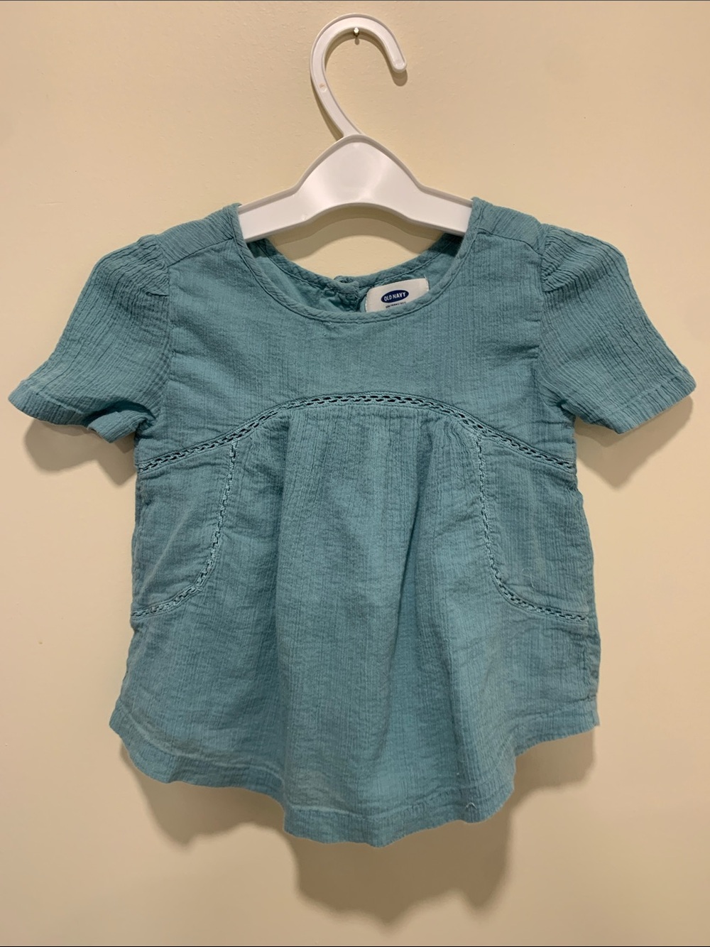 Old Navy 3T Teal Short-Sleeve Cotton Muslin Peasant Top